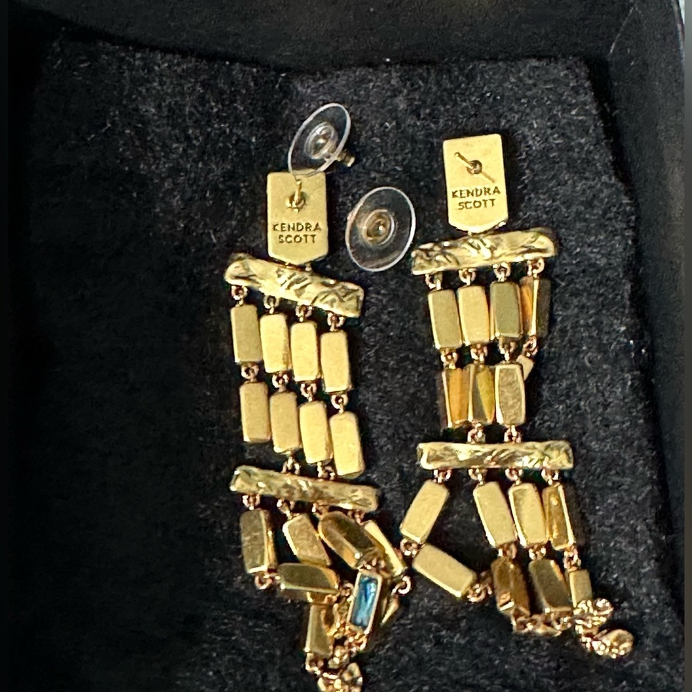 Kendra Scott Jack Statement Vintage Teal Crystal Earrings - Picture 5 of 6